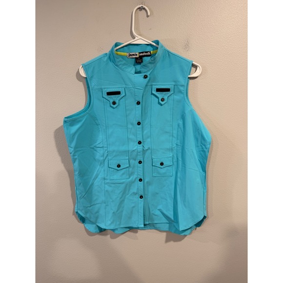 jamie sadock Tops - Jamie Sadock Turquoise Sleeveless Collared Button Front Shirt Top Women's Medium